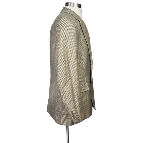 Ralph Lauren Chaps 100% Silk Tan Houndstooth Print Suit Jacket Sz 42L Blazer - Picture 4 of 14